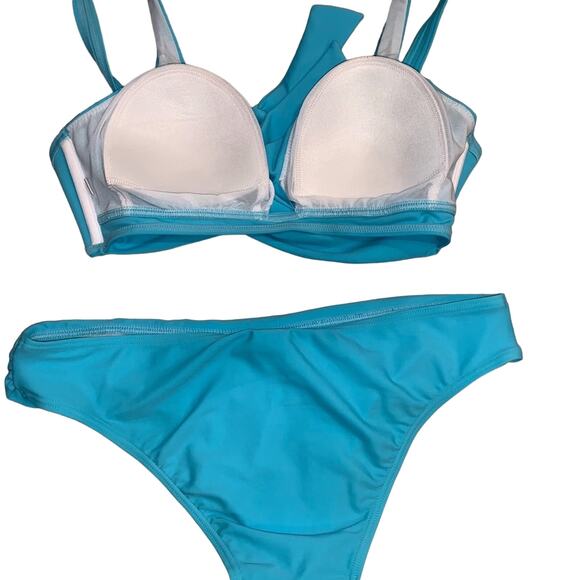 NEW Laguna Beach Boutique Azure / Turquoise Wrap Style Bikini Set Size Large - Picture 2 of 4